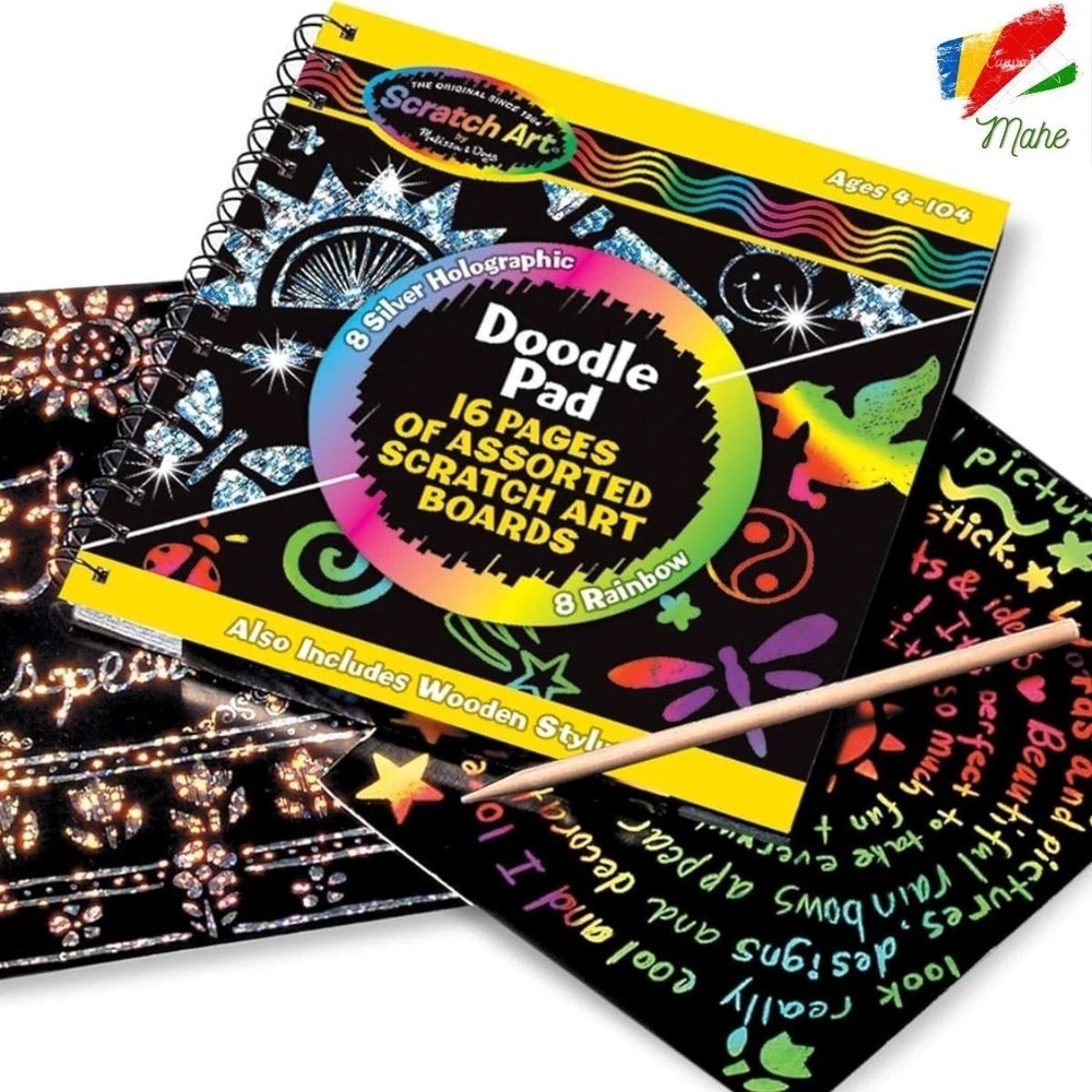 Melissa & Doug Scratch Art Doodle Pad 16 boards Rainbow Holographic 3 Pack
